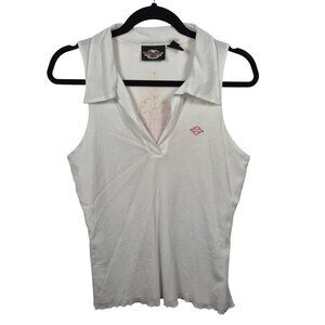 Harley Davidson Top Womens L White Blouse Sleeveless Lightweight Embellished